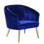 Benzara BM196737 Velvet Upholstered Accent Chair with Metal Legs, Blue &  Brass