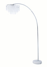 Benzara Crystal Accented Tiered Metal Floor Lamp with Marble Base, Silver and White