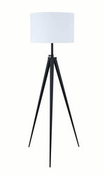 Benzara Height Adjustable Metal Tripod Floor Lamp with Fabric Shade, White and Black