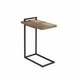 Benzara Contemporary Style Metal Accent Table with Wooden Top and USB Port, Brown and Bronze