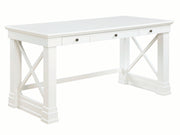 Benzara Three Drawer Rectangular Wooden Writing Desk with X shaped Side Panels, White
