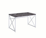 Benzara Herringbone Pattern Wooden Writing Desk with Metal Base, Gray and silver