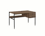 Benzara Transitional Style 2 Drawer Wooden Writing Desk with Metal Tapered Legs, Brown and Black