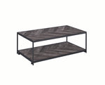 Benzara Metal Frame Coffee Table with Wooden Top and Bottom Shelf, Black and Brown
