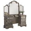 Benzara Traditional Style Wooden Vanity Desk with Tri Fold Mirror and Vanity Glass Top, Champagne Gold