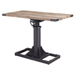 Benzara Height Adjustable Wooden Desk with Metal Pedestal Base, Brown and Gray