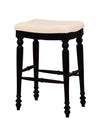 Benzara Saddle Top Wooden Bar Stool with Fabric Upholstery,Black and Beige
