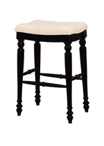 Benzara Saddle Top Wooden Bar Stool with Fabric Upholstery,Black and Beige