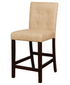 Benzara Wooden Counter Stool with Button Tufted Backrest, Beige and Brown