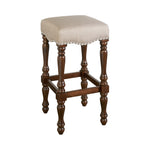 Benzara Traditional Style Wooden Bar Stool with Turned Legs, Brown and Beige