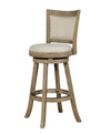 Benzara Wooden Bar Stool with Curved Backrest and Swivel Base, Brown and Beige