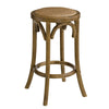 Benzara Wooden Counter Stool with Weave Top and Flared Legs, Dark Brown