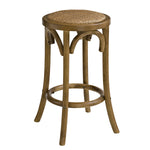 Benzara Wooden Counter Stool with Weave Top and Flared Legs, Dark Brown