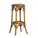 Benzara Wooden Bar Stool with Weave Top and Flared Legs, Dark Brown