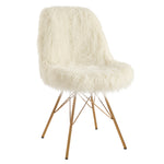 Benzara Faux Fur Upholstered Accent Chair with AngLed Legs, White and Gold