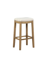 Benzara Wooden Counter Stool with Backrest and Cushioned Seat, Beige and Brown