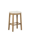 Benzara Wooden Bar Stool with Striped Fabric Upholstery, Brown and Beige