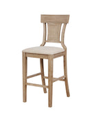 Benzara Curved Back Barstool with Handwoven Rattan Detailing, Distressed Brown