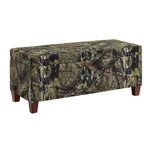 Benzara Fabric Upholstered Wooden Bench with Camouflage Print, Green and Brown