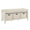 Benzara Wooden Entryway Bench with Cushioned Seat and 3 Storage Baskets, Cream