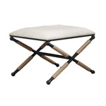 Benzara Padded Accent Stool with X Shaped Metal Legs and Wrapped Rope, Black