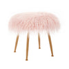 Benzara Faux Fur Upholstered Metal Stool with Angled Legs, Gold and Pink