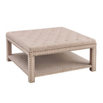 Benzara Fabric Upholstered Square Wooden Coffee Table with Nailhead Trim,Beige