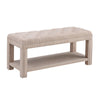 Benzara Fabric Upholstered Wooden Bench with Open Bottom Shelf, Beige
