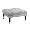 Benzara Square Button Tufted Fabric Ottoman with Casters, Gray