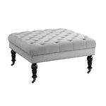 Benzara Square Button Tufted Fabric Ottoman with Casters, Gray