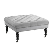 Benzara Square Button Tufted Fabric Ottoman with Casters, Gray