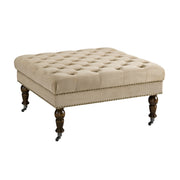 Benzara Velvet Upholstered Square Tufted Ottoman with Casters, Beige and Brown