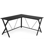 Benzara L Shaped Wooden Corner Desk with Geometric Metal Frame, Black