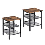Benzara Wooden Side Table with Metal Mesh Shelves, Set of 2, Black and Brown