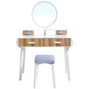 Benzara Wooden Vanity Set with Round Mirror and 4 Drawers, White and Brown
