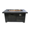 Benzara Rectangular Wood Look Gas Powered Fire Pit with Lava Rocks, Gray