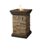 Benzara Square Outdoor Gas Fire Pit with Lava Rocks and Stone Cladding, Brown