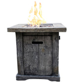 Benzara Wood Look Outdoor Gas Fire Pit with Lava Rocks and Control Panel, Gray