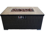 Benzara Rectangular Gas Fire Pit Table with Woven Pattern and Metal Lid, Brown