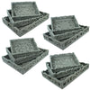 Benzara 3 Piece Carved Wood Tray Set with Mirror Inset, Assortment of 4, Gray
