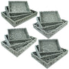 Benzara 3 Piece Mirror Inset Tray Set with Wood Carvings,Assortment of 4,Gray