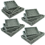 Benzara 3 Piece Wooden Tray Set with Mirror Inset, Assortment of 4, Gray