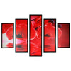 Benzara 5 Piece Wooden Wall Decor with Floral Imprint, Red and Black