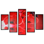 Benzara 5 Piece Wooden Wall Decor with Floral Imprint, Red and Black