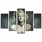 Benzara 5 Piece Wooden Wall Decor with Marilyn Monroe Portrait,Black and White