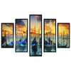 Benzara 5 Piece Wooden Wall Decor with Venice City Coast Painting, Multicolor
