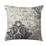 Benzara 18 x 18 Cotton Hand Woven Dhurri Pillow with Iris Print, White and Blue