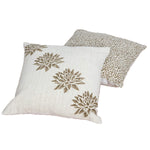 Benzara 18 x 18 Hand Block Printed Cotton Pillow with Floral Details, Set of 2,Gold and Beige