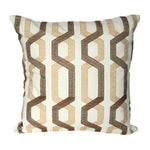 Benzara Contemporary Cotton Pillow with Geometric Embroidery, White and Brown