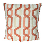 Benzara Contemporary Cotton Pillow with Geometric Embroidery, Red and Cream